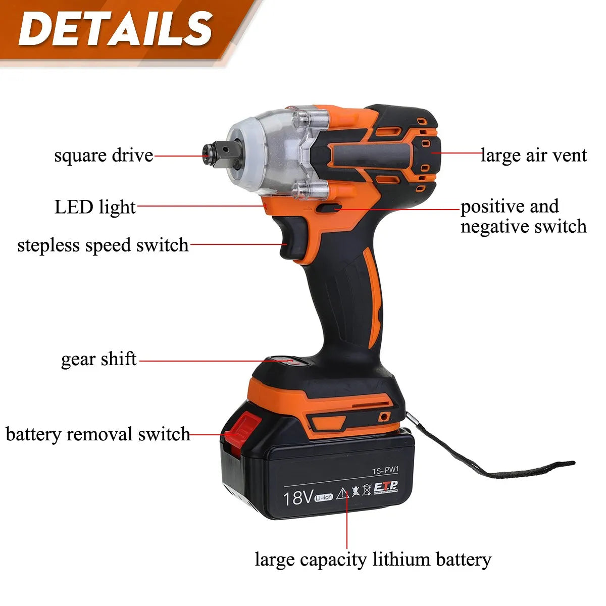 380N.M 1/2 inch Brushless Electric Impact Wrench Cordless Electric Wrench Rechargeable for 18V Battery Screwdriver Power Tools