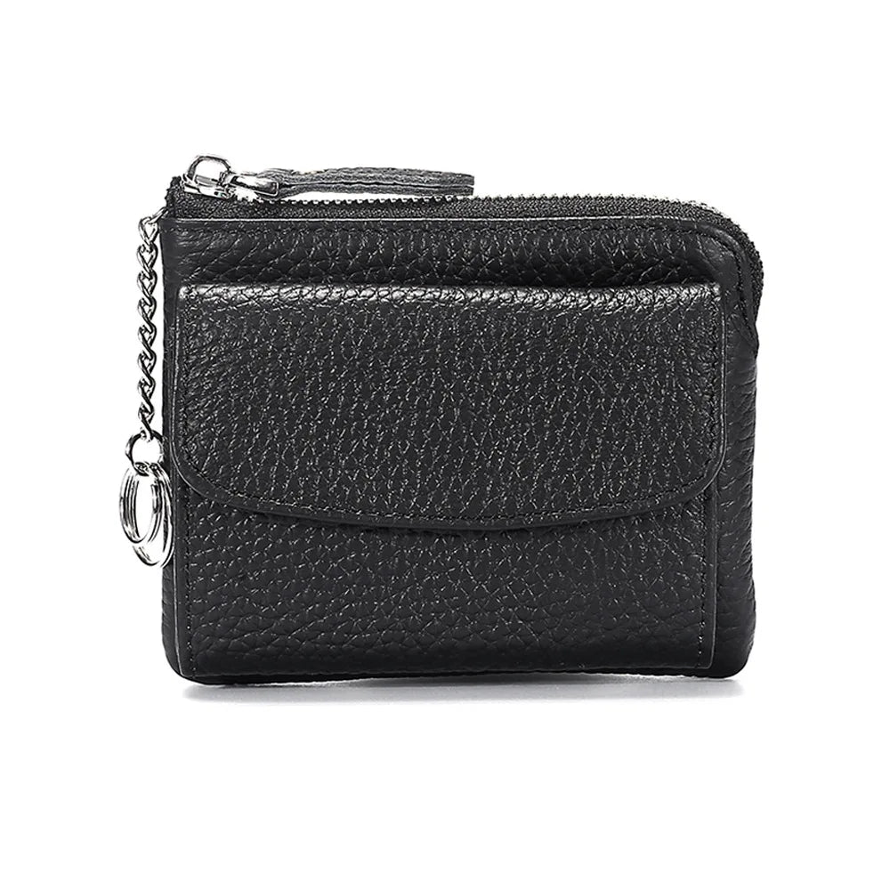 2023 New Genuine Leather Women Mini Wallet Ladies Short Wallets and Purses Zipper Leather Coin Purse Keychain Coins Pocket Bag