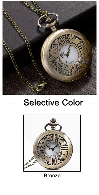 New Bronze Quartz Pocket Watch Retro Alice Theme Pocket Fob Watch Pendant Necklace Pocket Watch Men Womens Gift