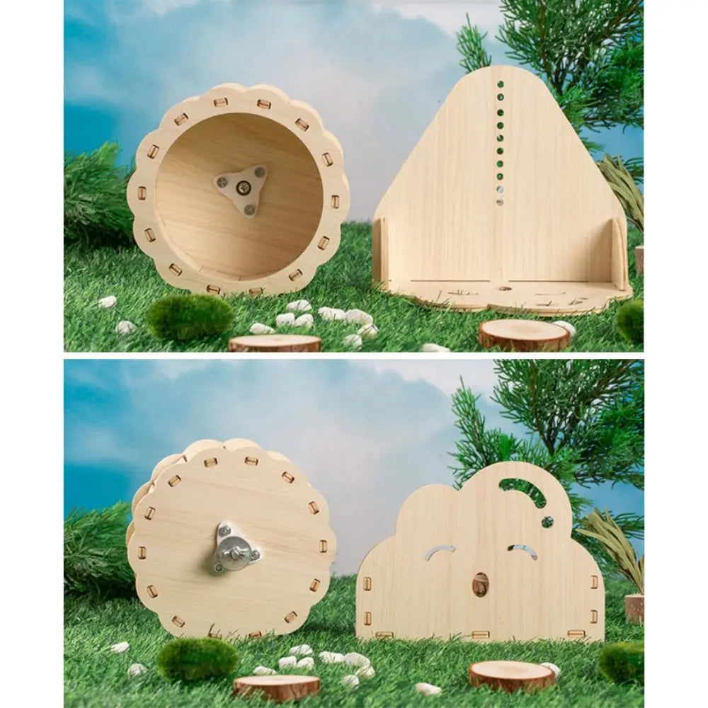 Wooden Hamster Running Wheel Adjustable Height Slient Rat Race Track Toy DIY Removable Hamster Exercise Wheel for Exercising