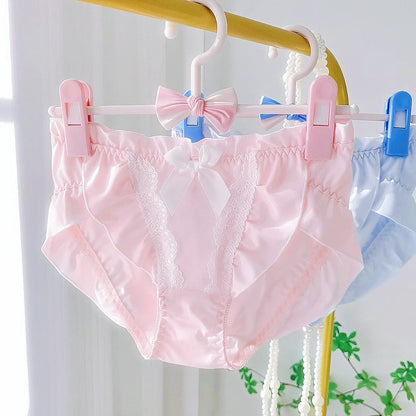 Lotus Leaf Edge High Slit Lolita Sweet Panties Japanese Cute Student Mid Waist Underwear Girl Milk Silk Triangle Pants 섹시