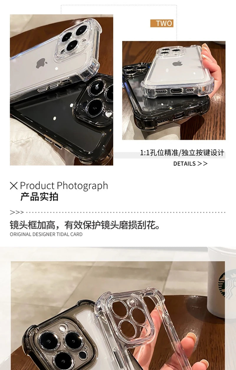 Luxury Clear Shockproof Phone Case For iPhone 15 14 13 12 11 Pro Max X XR XS Max 7 8 15 Plus Transparent Bumper Soft Cases Cover