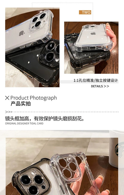 Luxury Clear Shockproof Phone Case For iPhone 15 14 13 12 11 Pro Max X XR XS Max 7 8 15 Plus Transparent Bumper Soft Cases Cover