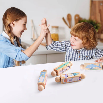 1pc Baby Wooden Rattle Toys Rotating Animal Matching Newborn Soothing Toy 0 12 Months Rotating Puzzle Montessori Toys for Babys