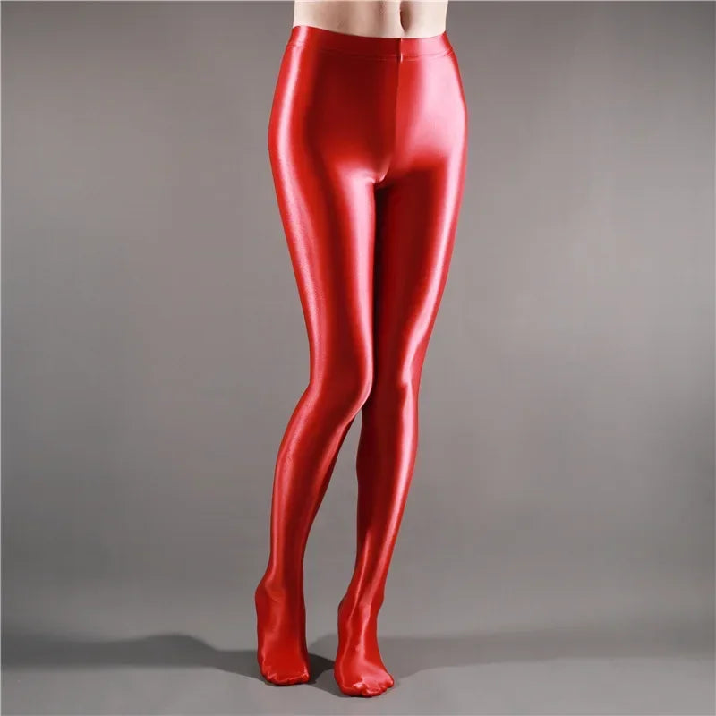 Glossy Shiny Stage Performance Leggings High Waist Fitness with Socks Skinny Yoga Trousers Women Clothing Stage Show