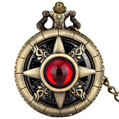 Exquisite Emerald-green Stone Bronze Case Quartz Pocket Watch Simple White Dial Chain Clock Necklace Pendant Watch for Men Women