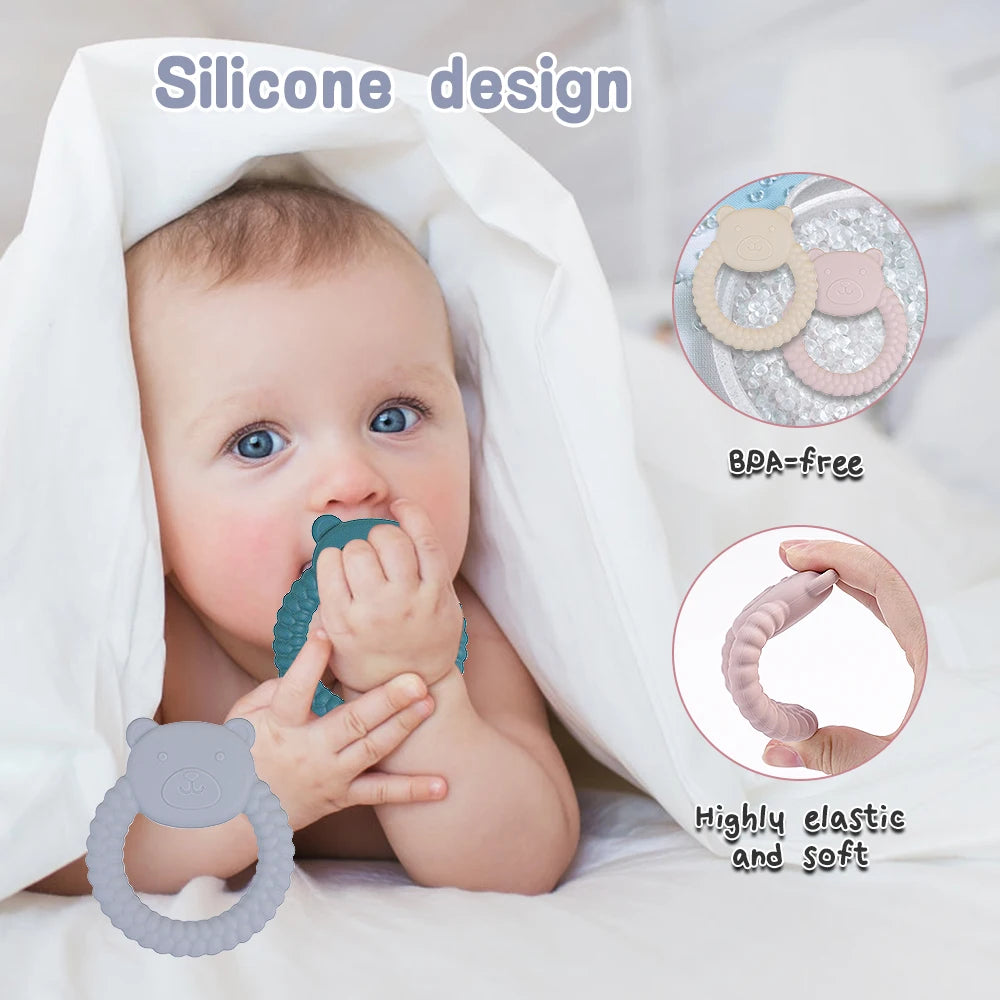 1Pcs Baby Teether Silicone Toy BPA Free Cartoon Bear Nursing Teething Gifts Baby Health Molar Chewing Newborn Accessories Toy