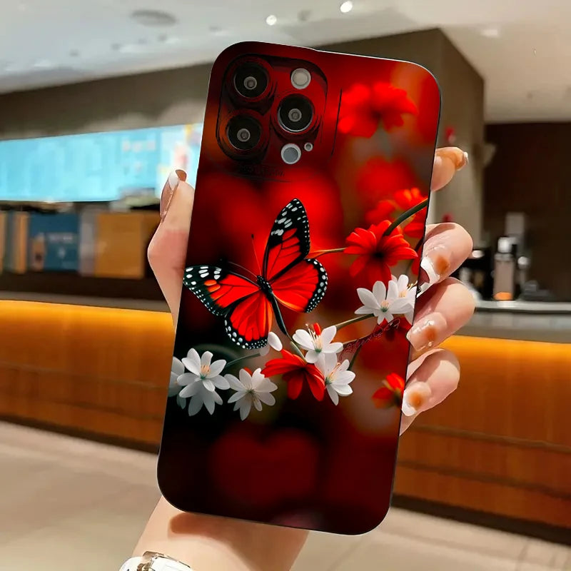 Case for Redmi Note 13 4G Cases Red Butterfly Flower Case for Xiaomi Redmi Note 13 12Pro Plus 5G 12S 11S 11 10S 10 12C 13C Cover