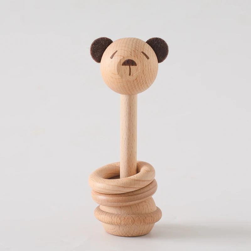 1pc Baby Rattles Toys Beech Wooden Animal Rattles Music Hand Bells Toys Newbron Montessori Educational Mobile Rattle Blocks Toys