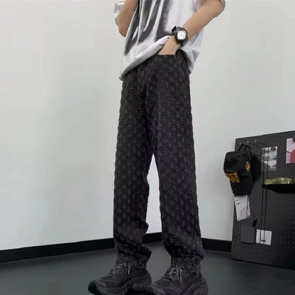 Ccowboy Shorts Men's Summer Workwear Pants Loose Straight Leg Mid Length Pants Elastic Waist American High Street Trendy Shorts