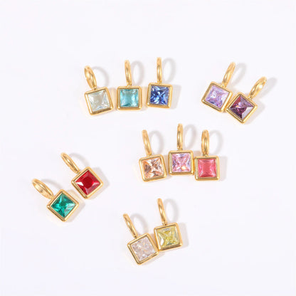 Nouveautés en acier inoxydable, breloques avec 12 pierres de naissance pour femmes et filles, pendentifs carrés colorés à la mode, accessoires de bijoux DIY