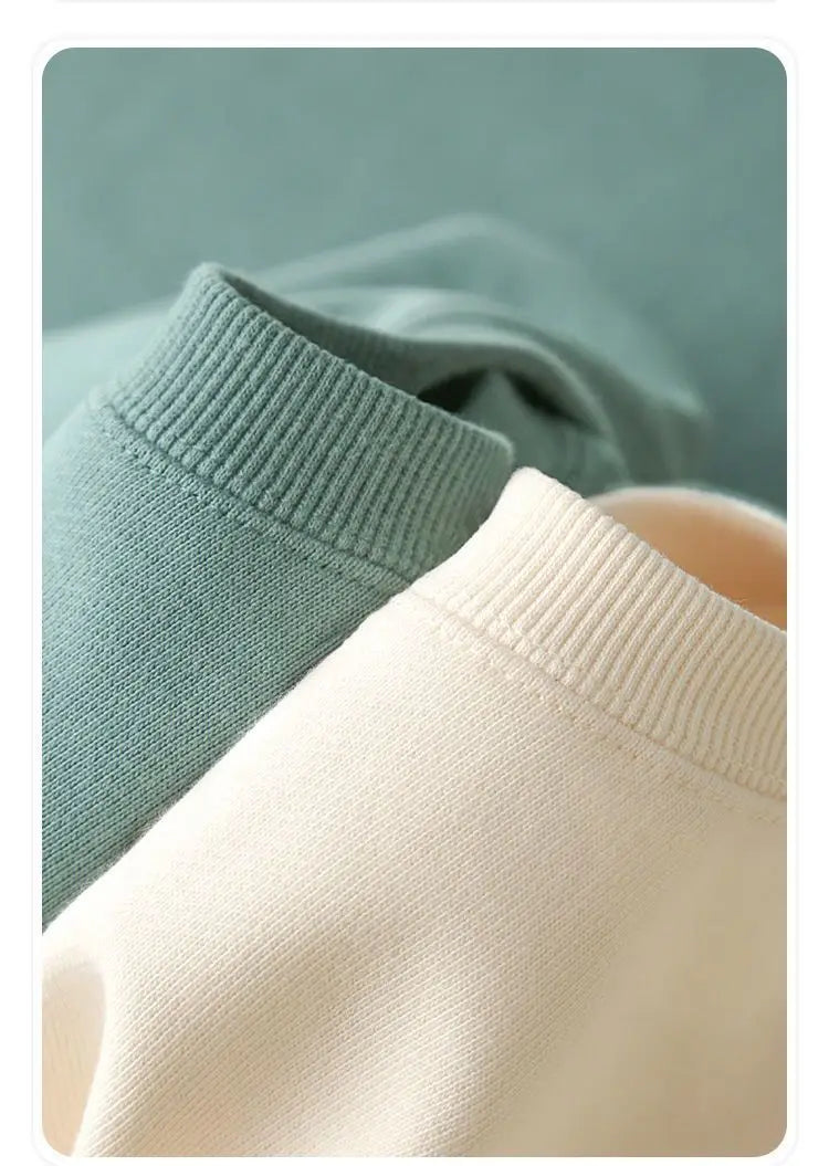 Autumn Sweatshirt Fashion Matcha Green 420g Heavy Round Neck Sweater Men's Solid Color Top Streetwear Women