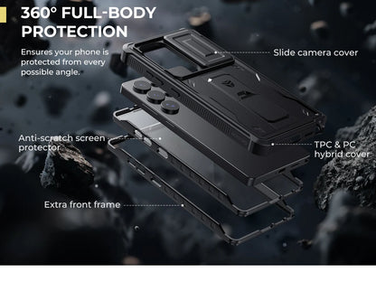 Dexnor For Samsung Galaxy S25 Ultra 2025 Case Full Body Rugged Case with Camera Cover & Built-in Screen Protector Kickstand Case