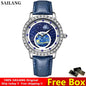 100%Original SAILANG Men Watch Waterproof Leather Strap Simple Fashion Starry Sky Swarovski Diamonds Men’s Luxury WristWatch