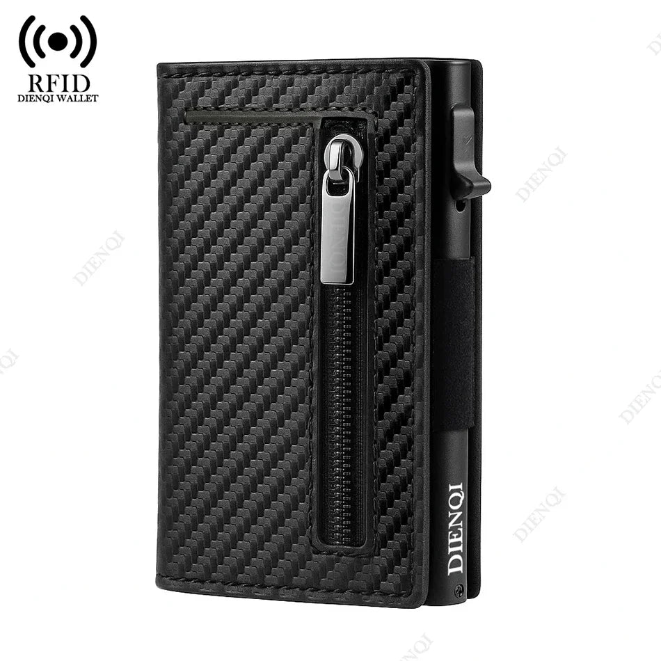 Engraved  Wallets Rfid Credit Card Holder Carbon Fiber Luxury Brand Cardholder Case Leather Magnetic Coin Purse Wallet for Men