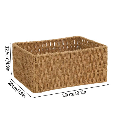 Boîte de rangement tissée à la main Grand panier Rangement de vêtements tissés Cuisine Chambre Salon Vêtements Épicerie Articles divers Organisateur