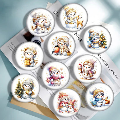 Watercolor Christmas snowman 10pcs18mm/20mm/25mm Round photo glass cabochon demo flat back Making findings
