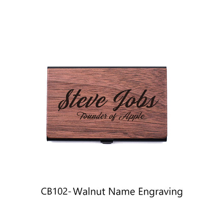 Personalized Wooden Business Card Holder - Custom Logo Wood & Metal Case for Men and Women - Perfect Gift