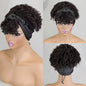 200% Density 1BT30 Afro Kinky Curly Scarf Wig with Bangs Machine Made Wig Curly 100% Human Hair Wig Preplucked for Black Women