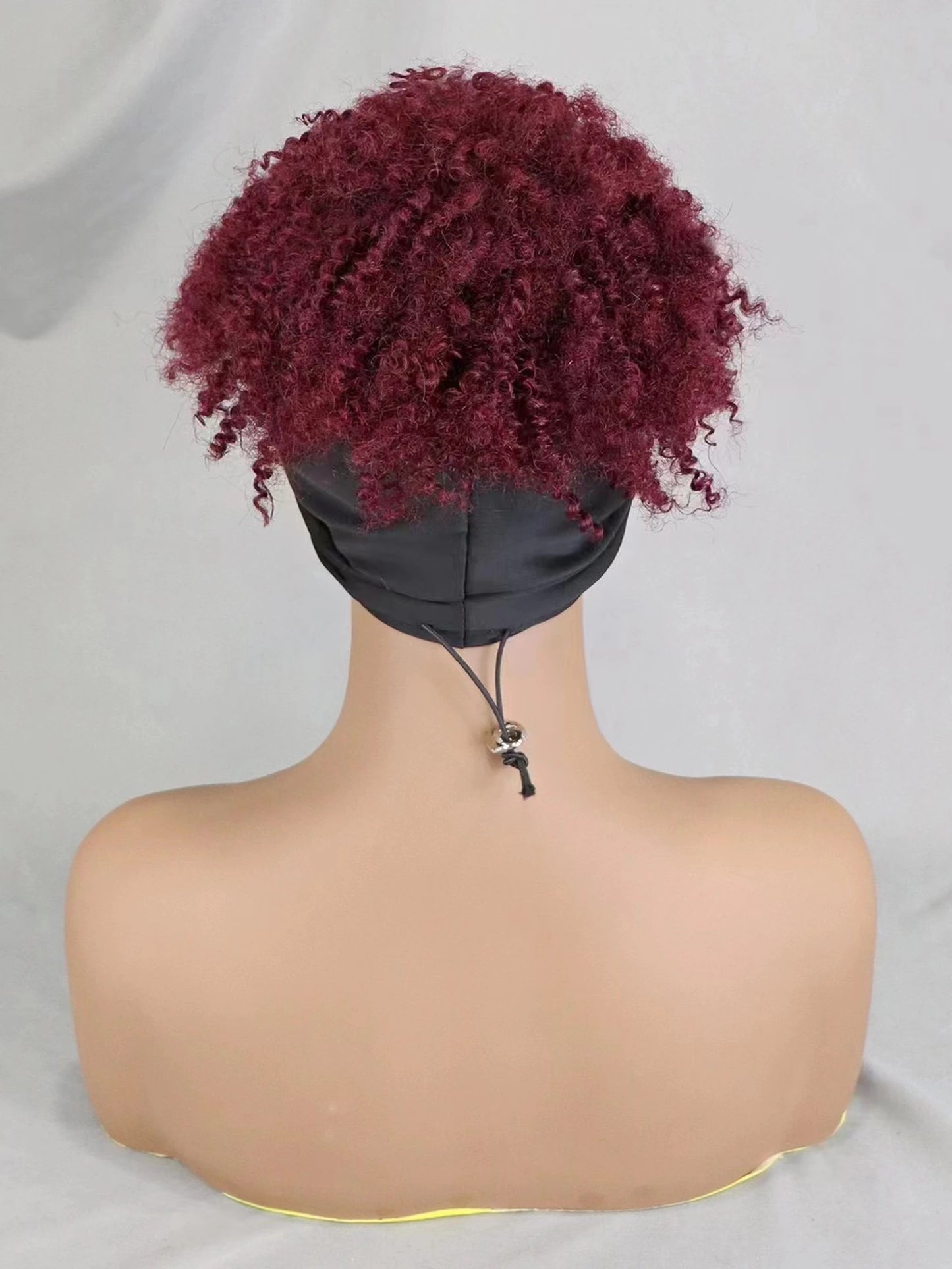200% Density 1BT30 Afro Kinky Curly Scarf Wig with Bangs Machine Made Wig Curly 100% Human Hair Wig Preplucked for Black Women