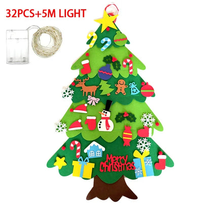 Felt Christmas Tree Gifts for Toddlers Kids with Led String Light, 3.2ft Wall Hanging DIY Xmas Tree 32 Ornaments Home Decoration