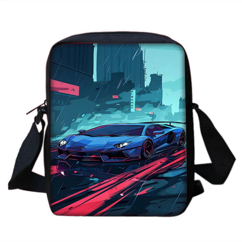 3 pcs set Luxury sports car logo JDMS Child School Backpack With Shoulder Bag Pencil Bags School Bags for Boys Girls Best Gift