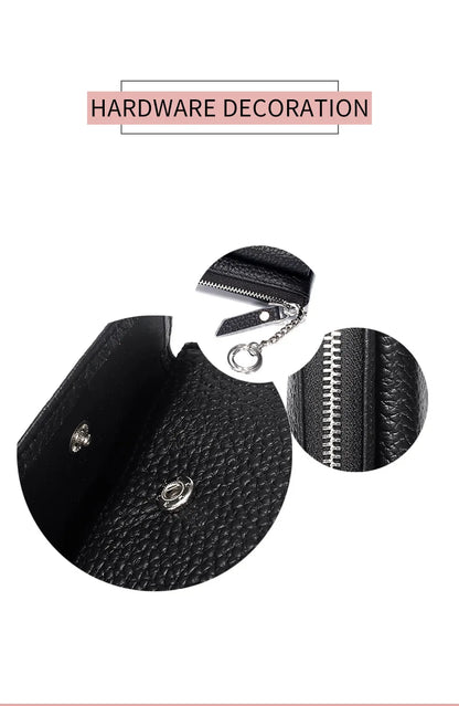 2023 New Genuine Leather Women Mini Wallet Ladies Short Wallets and Purses Zipper Leather Coin Purse Keychain Coins Pocket Bag