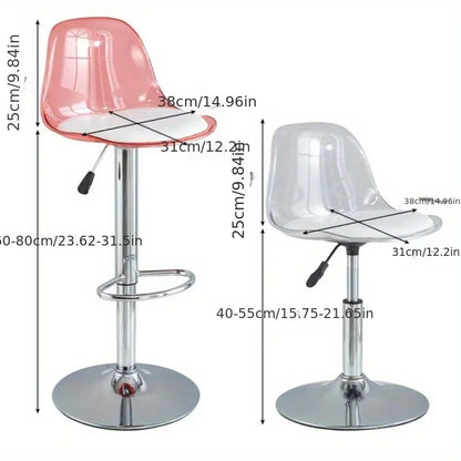 Adjustable Modern Bar Stool with Transparent Backrest Metal Frame Upholstered Seat with Lifting and Rotating Function