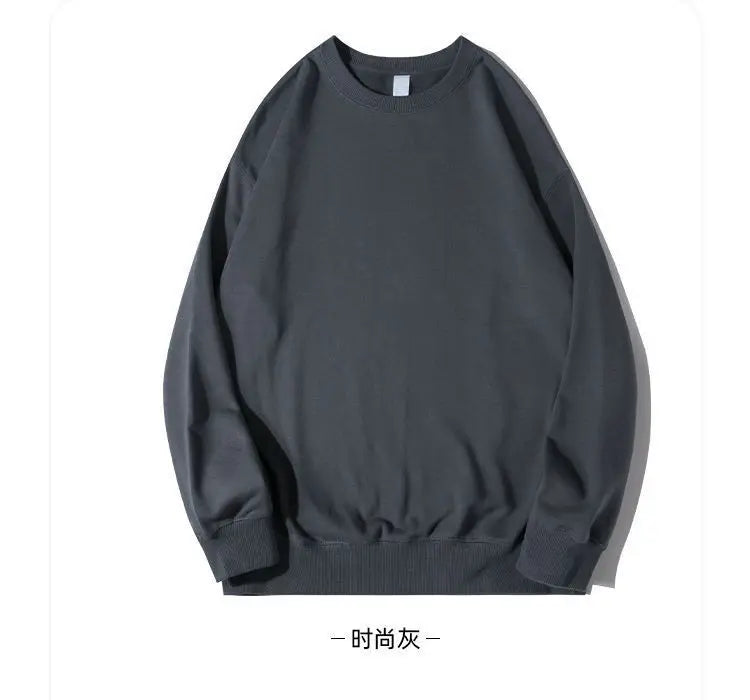 Autumn Sweatshirt Fashion Matcha Green 420g Heavy Round Neck Sweater Men's Solid Color Top Streetwear Women