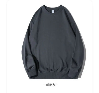 Autumn Sweatshirt Fashion Matcha Green 420g Heavy Round Neck Sweater Men's Solid Color Top Streetwear Women