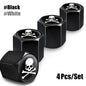 Lot de 4 bouchons de valve de pneu tête de mort avec joint torique, universels pour voitures, SUV, vélos, camions et motos