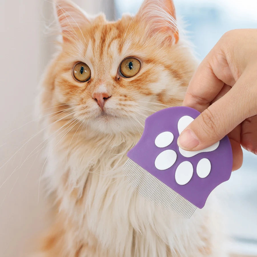 Pet Grooming Comb - Flea Comb for Cats & Dogs, Curved Design for Face & Body, Mini Detangling Brush for Pets