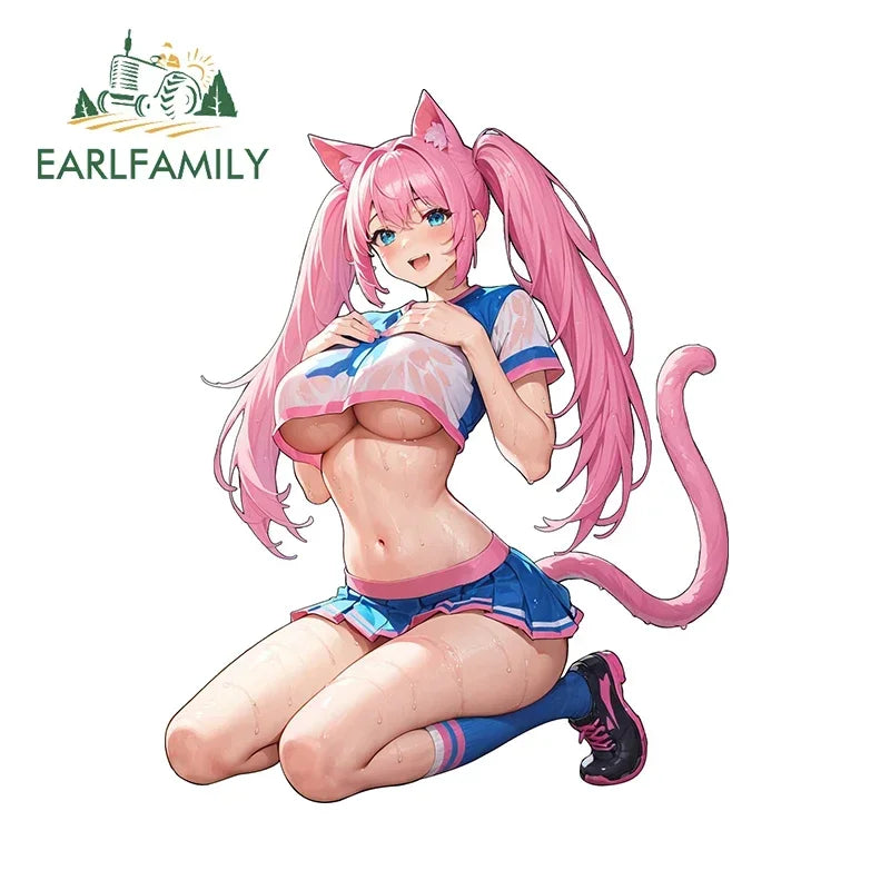 EARLFAMILY 13cm x 11.7cm NSFW Cat Ears Loli Car Sticker Anime Waifu Soprts Clothes Windows Decal Creative Vinyl Motorcycle Decor