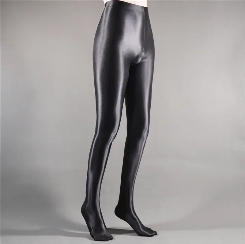 Glossy Shiny Stage Performance Leggings High Waist Fitness with Socks Skinny Yoga Trousers Women Clothing Stage Show