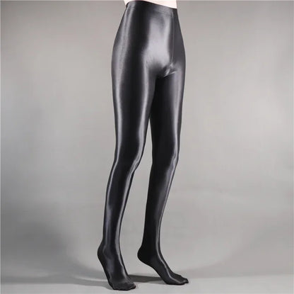 Glossy Shiny Stage Performance Leggings High Waist Fitness with Socks Skinny Yoga Trousers Women Clothing Stage Show