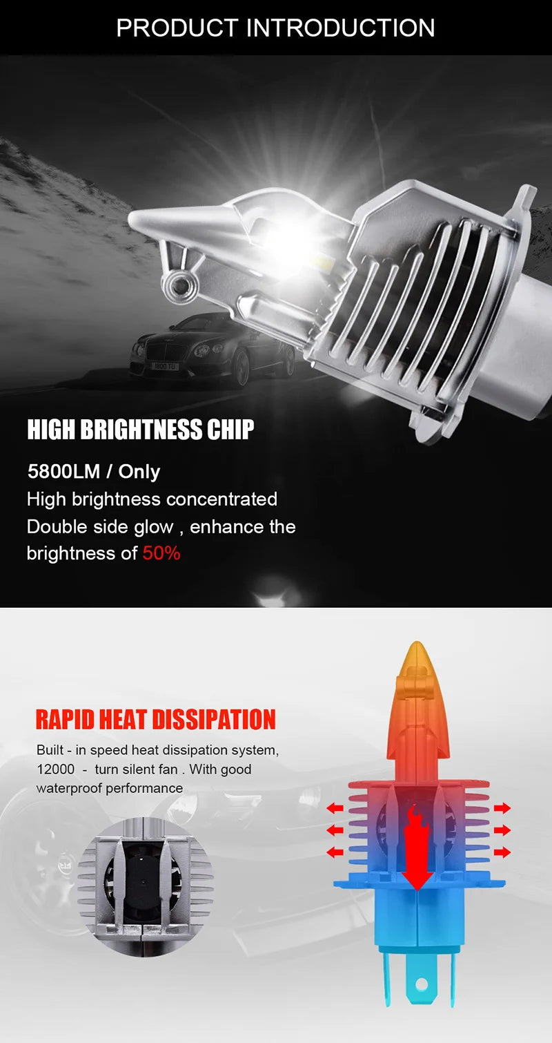 EURS H4 LED headlights 16000LM 80W 6000K 4300K 9003 bulbs for automotive and motorcycle headlights 12V 24V