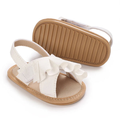 Sandales d'été pour bébé, chaussures pour bébé fille, princesse, semelles plates, antidérapantes, chaussures de berceau pour tout-petits, pantoufles en toile pour nouveau-né