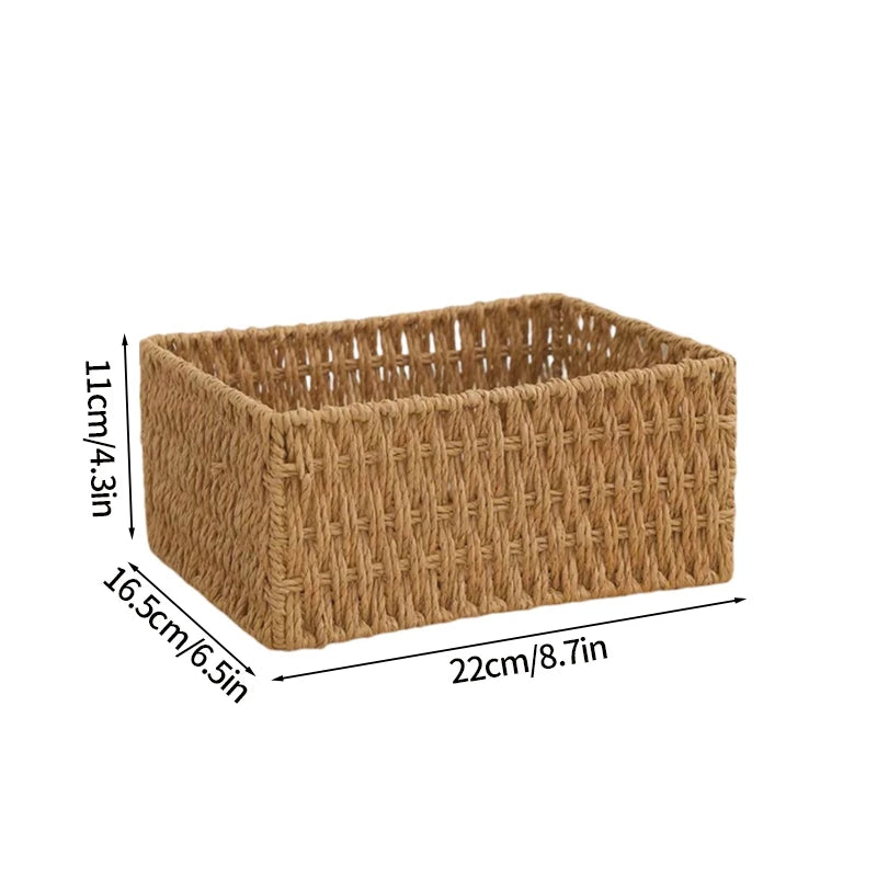 Boîte de rangement tissée à la main Grand panier Rangement de vêtements tissés Cuisine Chambre Salon Vêtements Épicerie Articles divers Organisateur