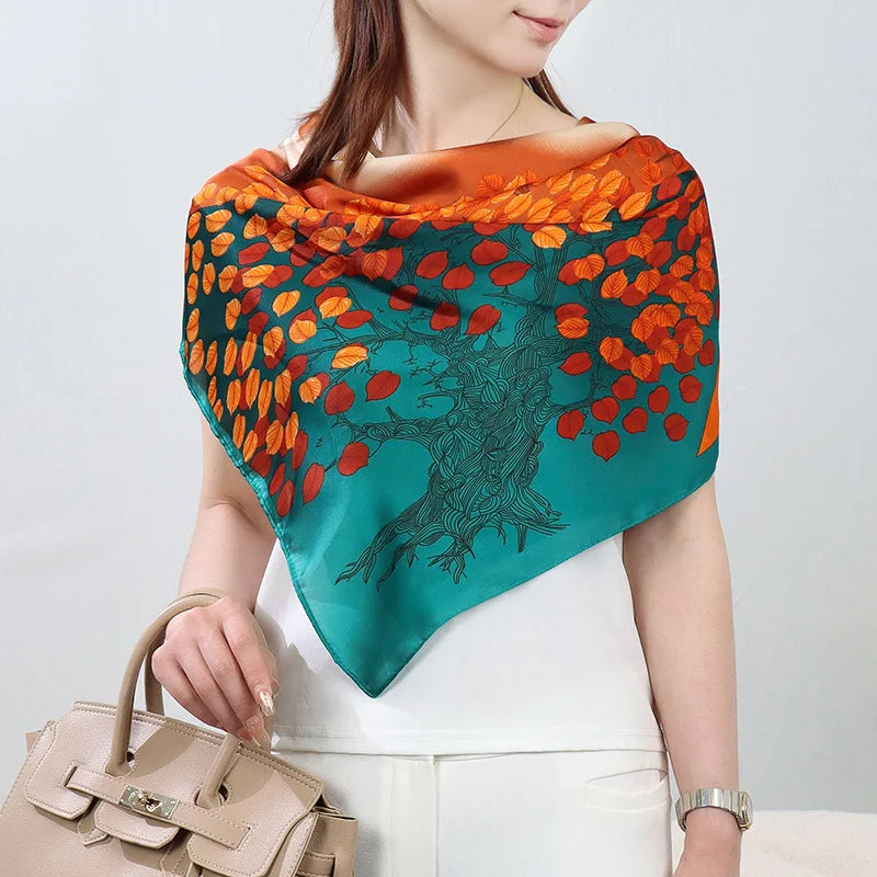 ELAIFRUIHAO Foulard en soie florale pour femme, hijab, bandana imprimé, grand format, carré, 110 cm, en satin