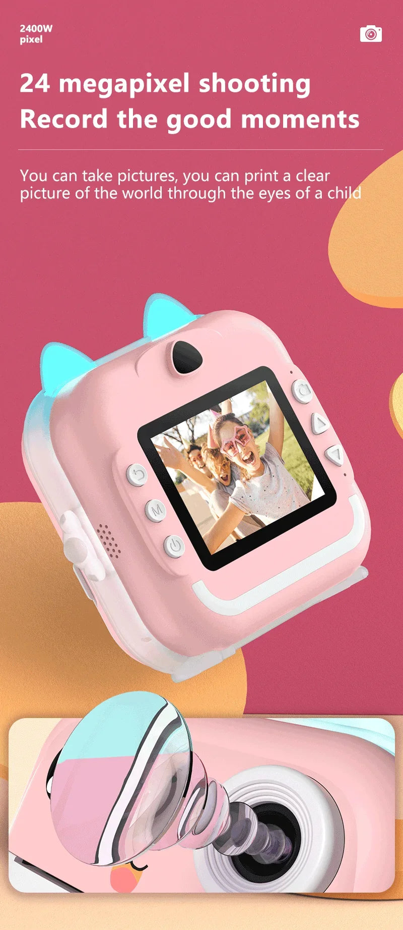 Digital Camera Toys Kids Instant Print Thermal Print Camera Instant Print Photo Video with 32G Memory Card Kids 1080P HD