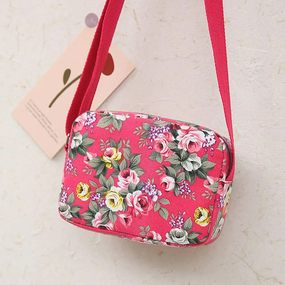 Casual Backpack Messenger Nylon Canvas Cloth Bag Shoulder Multi Layered Floral Print Mother Handbag Women's Crossbody Bag