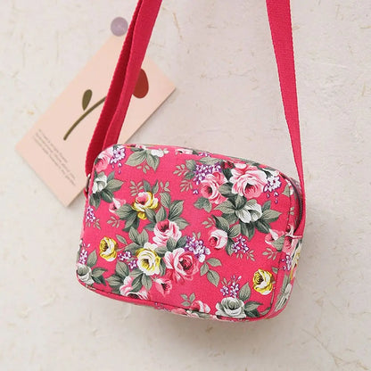 Casual Backpack Messenger Nylon Canvas Cloth Bag Shoulder Multi Layered Floral Print Mother Handbag Women's Crossbody Bag