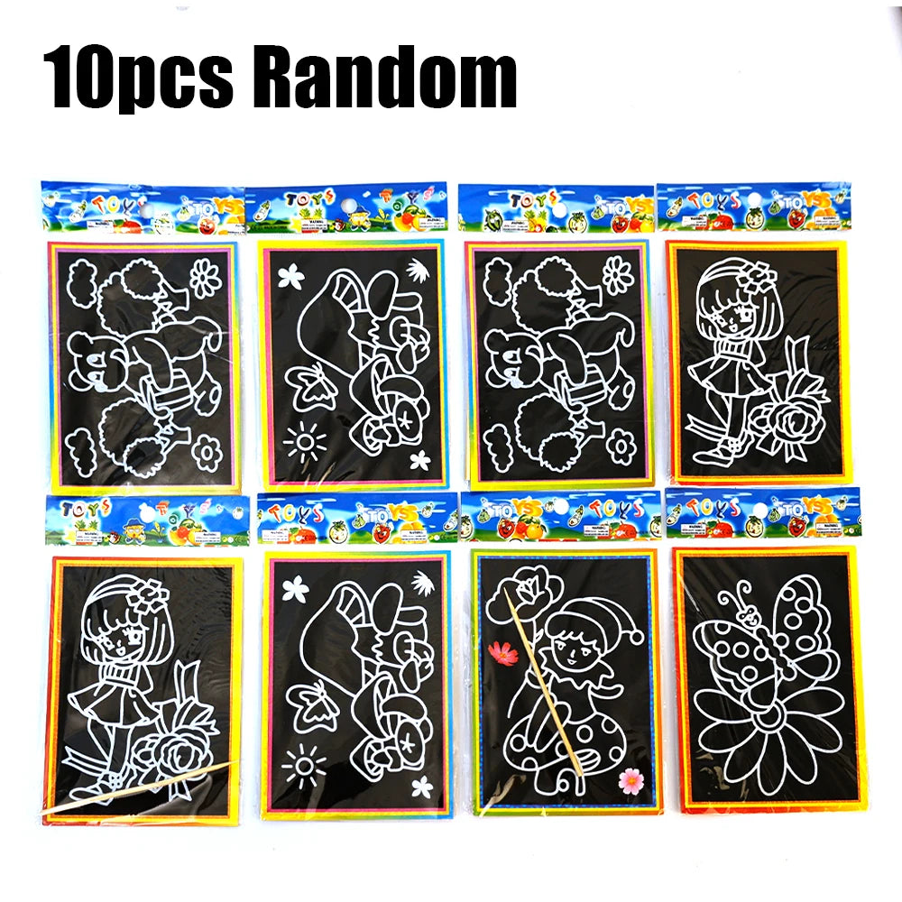 1-10pcs Dazzling Kids Scratch Drawing Set Pupil Puzzle Scratch Drawing Toys Kindergarten Early Education DIY Handmade Color Gift