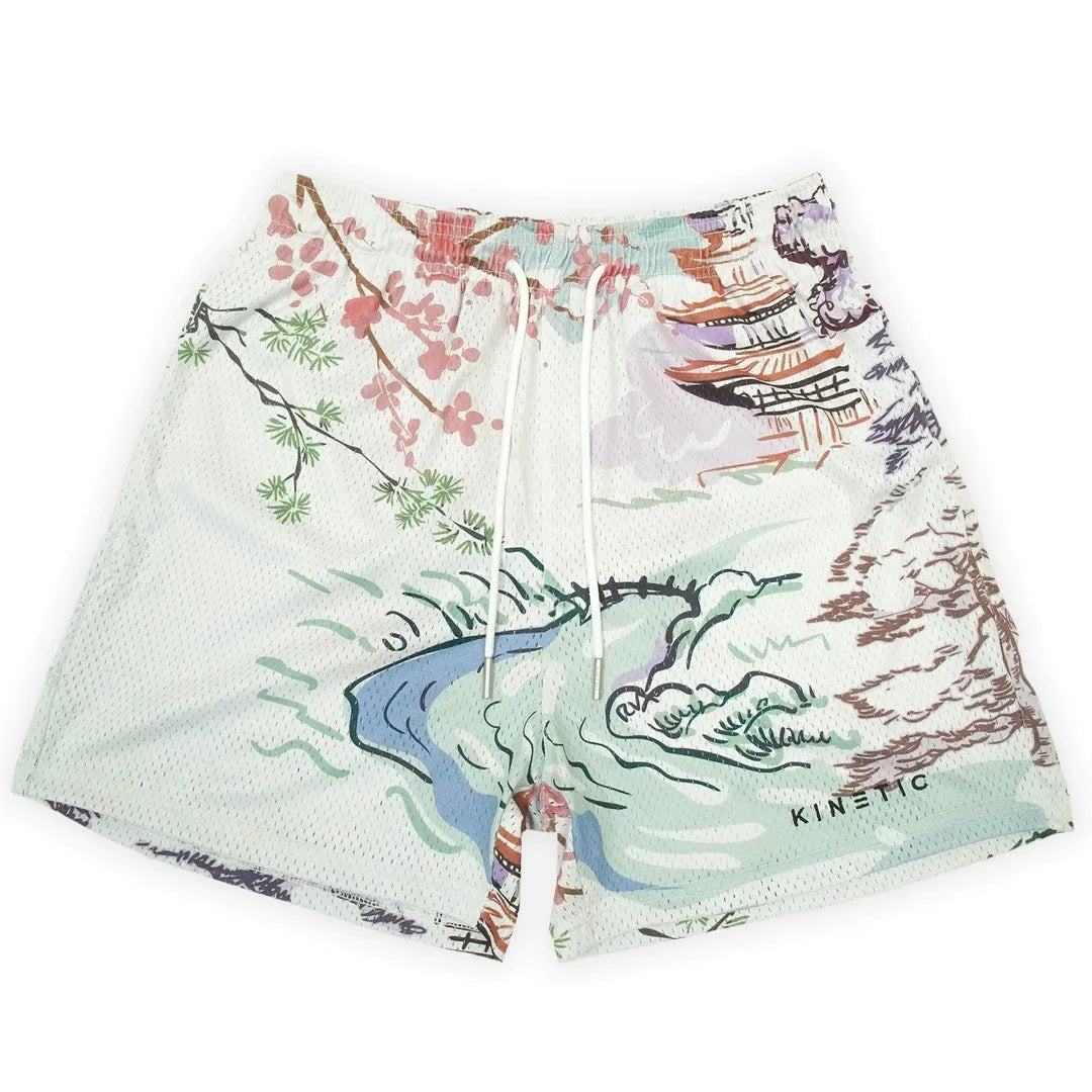 2024Summer New Digital Printing American Sports Casual Shorts Mesh Breathable and Loose Men's Short Shorts