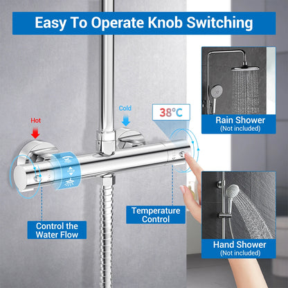 Round Thermostatic Bathtub Shower Faucet Chrome Thermostatic Mixer Valve Bar Twin Outlet Wall Mounted Bathroom Shower Mixer Taps