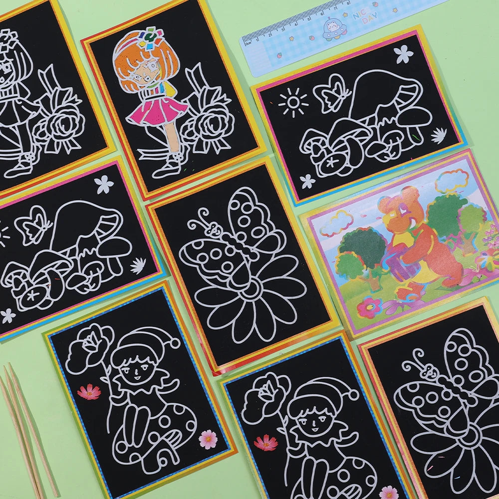 1-10pcs Dazzling Kids Scratch Drawing Set Pupil Puzzle Scratch Drawing Toys Kindergarten Early Education DIY Handmade Color Gift