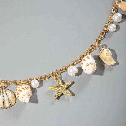 Chaîne de taille bohème d'été, pendentif en forme d'étoile de mer, coquillage, lien de taille ajouré, chaîne de corps pour bikini de plage pour femmes