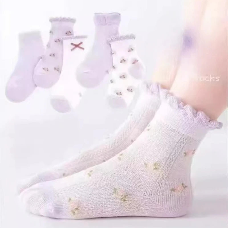 5 Pairs/Lot Kids Soft Cotton Socks Korean Love Heart Flower Print Baby Girl Socks Autumn Winter Warm Children Middle Tube Socks