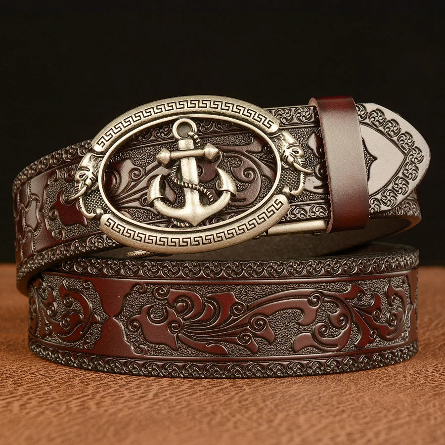 Genuine leather belts men's belt, personalized punk fashion, carved high-end fashion luxury brand belts for women