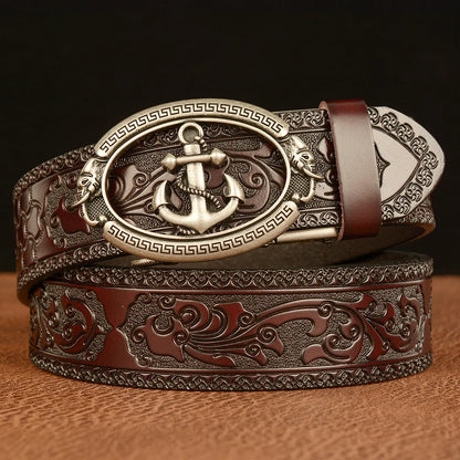 Genuine leather belts men's belt, personalized punk fashion, carved high-end fashion luxury brand belts for women